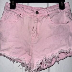 SHEIN Pink Distressed Jean Shorts
